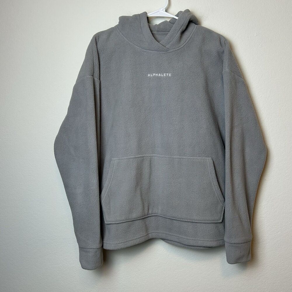 Alphalete Hoodie Men’s Medium Gray Sherpa Pullover Cozy Gym Workout Lounge